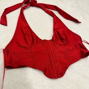 Zara Bright Red Halter Bikini Top